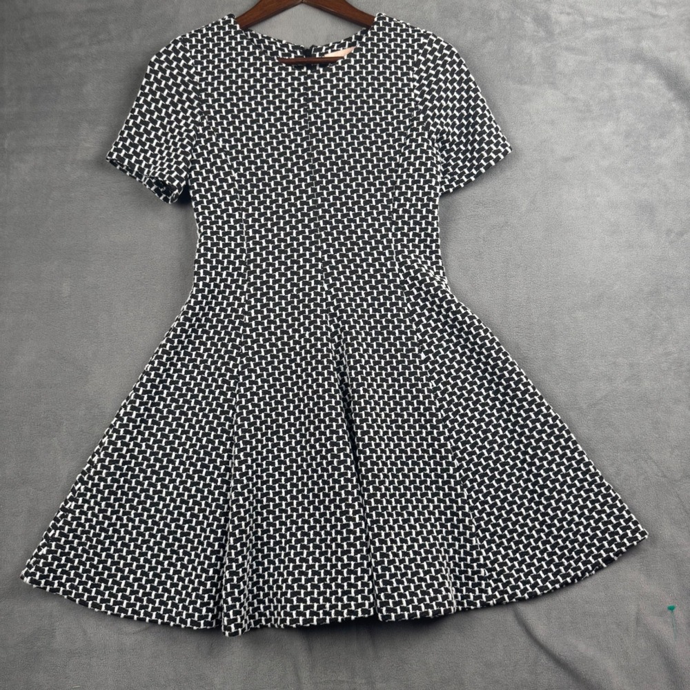 Hutch Black White Geometric Basketweave Fit and Flare‎ Mini Dress Petite Small